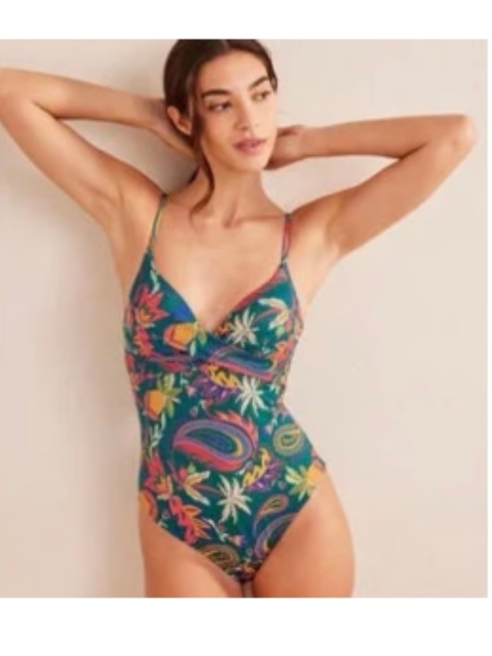 Boden Capri one piece swimsuit — emerald paradise paisley 34B